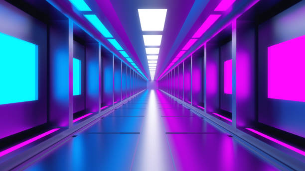 istock 3d render. Futuristic hallway. Concept of modern architecture and interior spaceship 1396104458