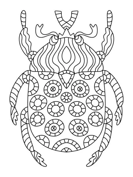 Vector illustration of Melolontha or green rose chafer decorative linear bug vector illustration