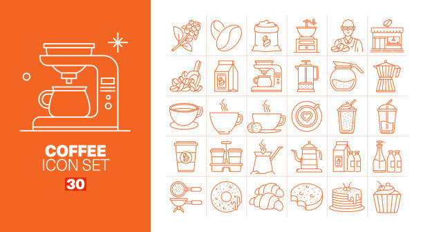 Coffee Line Icons Set vector art illustration