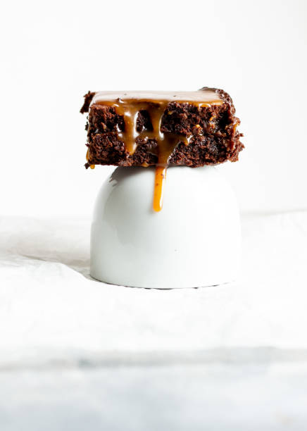 Salted Caramel Brownie on white background
