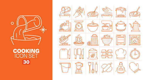 Cooking Line Icons Set vector art illustration