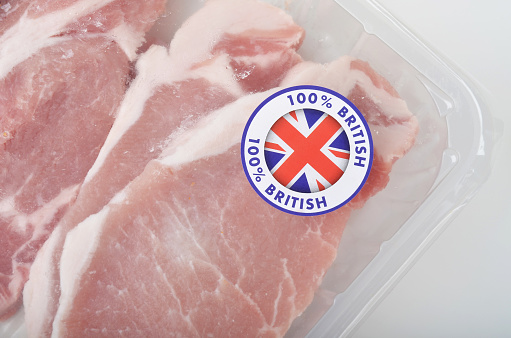 Pork Loin Steaks in plastic retail packaging showing 100% British Sticker