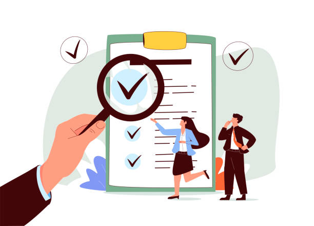 Traceability and product quality control with tracking tiny person concept. Source supply chain logistics verification. Traceability and product quality control with tracking tiny person concept. Source supply chain logistics verification and monitoring ability for ethical and transparent business vector illustration. traceability stock illustrations