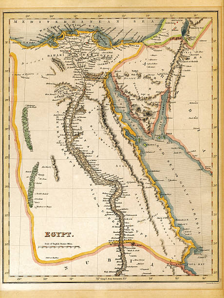 egitto mappa stampata 1845 - gulf of suez foto e immagini stock