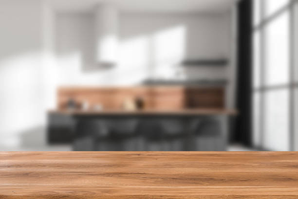 istock Bright kitchen room interior with good display for product advertisement 1396122274