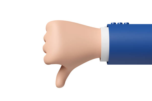 Cartoon hand making the dislike gesture isolated on white background. 3d illustration.