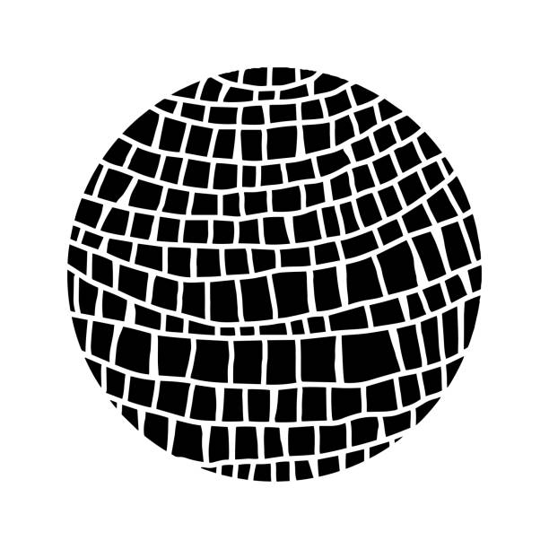 벡터 고립 디스코 볼 블랙 실루엣 모양 개체 - disco mirror ball illustrations stock illustrations