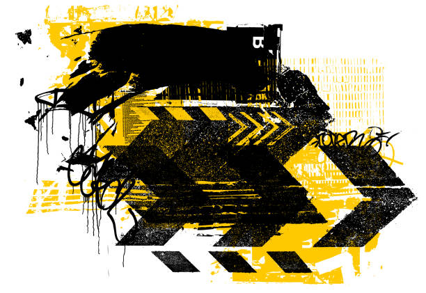 abstrakter gelber gefahrenwarn-grunge-vektor - textured industry yellow abstract stock-grafiken, -clipart, -cartoons und -symbole