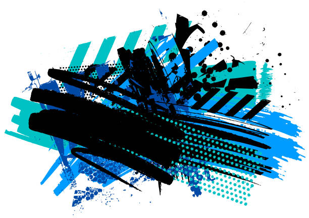 moderne blaue grunge-texturen und -muster vektor - spray paint paint graffiti spray stock-grafiken, -clipart, -cartoons und -symbole