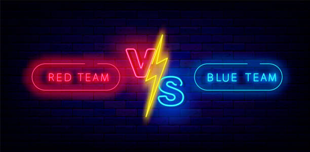 istock Versus neon signboard with lightning. Red and blue team. Boxing and match betting. Vector stock illustration 1396135117