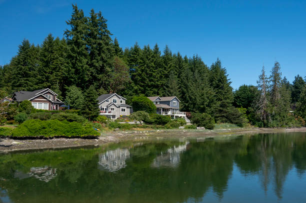 Bainbridge Island Shoreline The shoreline of Bainbridge Island in Washington State. bainbridge island stock pictures, royalty-free photos & images