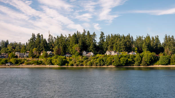 Bainbridge Island Shoreline The shoreline of Bainbridge Island in Washington State. bainbridge island stock pictures, royalty-free photos & images