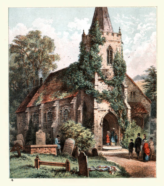 Traditional English parish church on Sunday, Victorian 19th Century