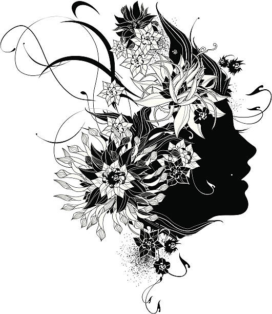 istock Abstract women profile with flowers black and white 139613839