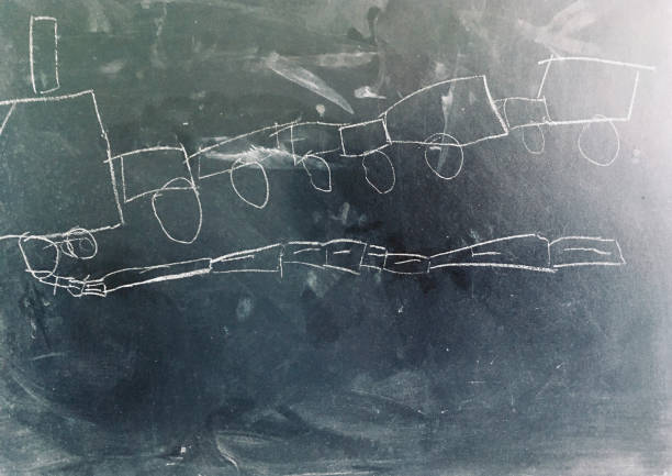 istock Abstract Chalk Scribbles on Blackboard  by Child as stock photo 1396142242