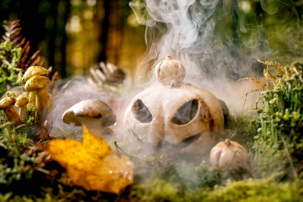 istock Jack-o-lantern in Fairy tale ambiance magical autumn forest 1396142285