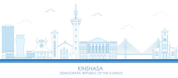 zarys panoramy kinszasy, demokratyczna republika konga - zaire emery stock illustrations