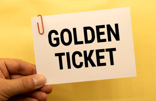 istock Text caption presenting Golden Ticket. Business showcase Rain Check Access. 1396143522