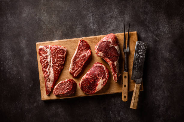 istock Set of various classic, alternative raw meat steaks 1396144394