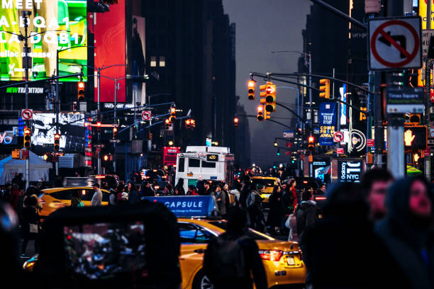 istock Times Square traffic by night, New York City 1396146824