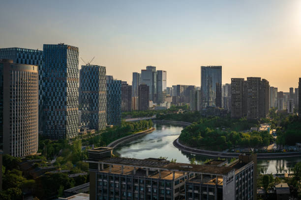 istock Urban modern architecture in Chengdu at dusk 1396148576