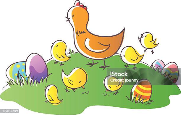 Ilustración de Gallina Y Chikens y más Vectores Libres de Derechos de Pascua - Pascua, Pájaro Joven, Amarillo - Color