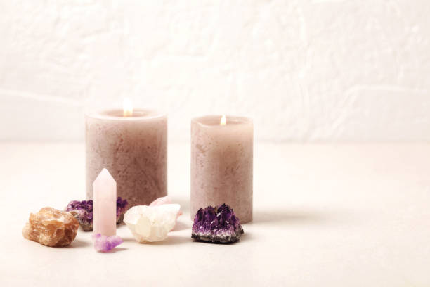 istock Healing chakra crystals therapy. Alternative rituals, gemstones for wellbeing, meditation, destress 1396160868