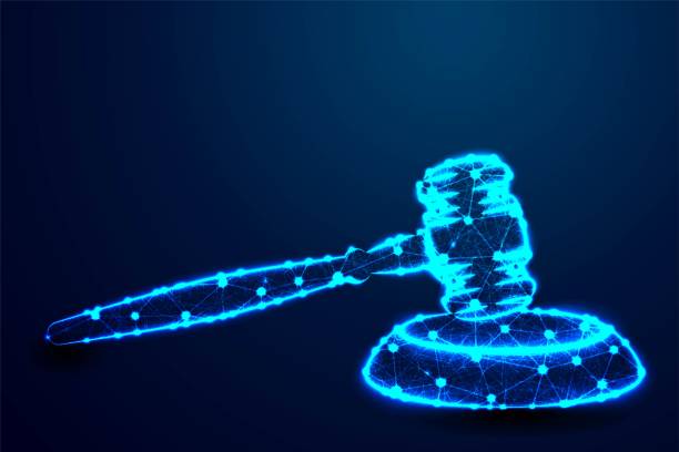 istock law theme, mallet of the judge, Abstract wireframe design. From connecting dot and line. Vector Illustration 1396161116