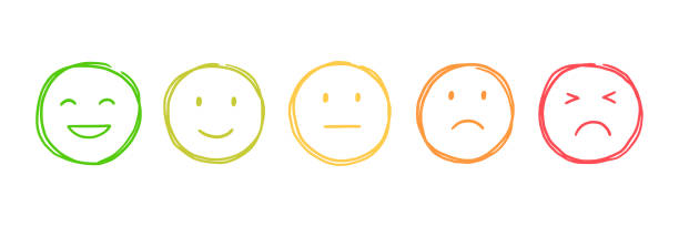 ilustraciones, imágenes clip art, dibujos animados e iconos de stock de conjunto de iconos de cara emoji para la emoción del cliente - behavior smiley face occupation expressing positivity