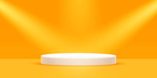 vektorrealistische podiumsplattform mit orangen farben in abstrakter bühne für produktplatzierung und display. - orange backgrounds stock-grafiken, -clipart, -cartoons und -symbole