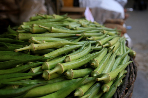 salvador, bahia, brazil - april 30, 2022: okra for sale at the Sao Joaquim fair in the city of Salavdor.