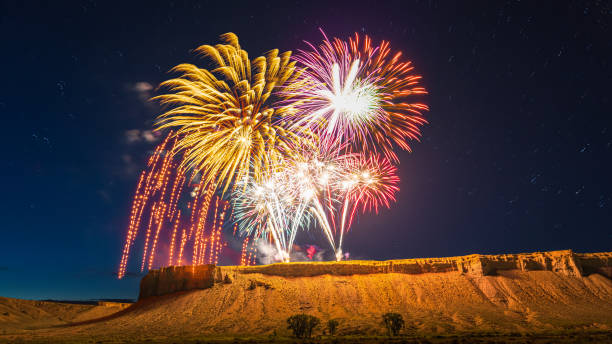 'Fire Up The Cliffs' Independence Day Fireworks stock photo