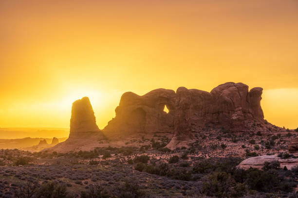 Sunset over Parade of Elephants at Arches National Park stock photo