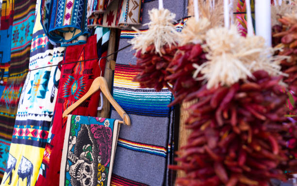 istock Santa Fe, NM: Chili Pepper Ristras, Blankets Retail Display 1396168907