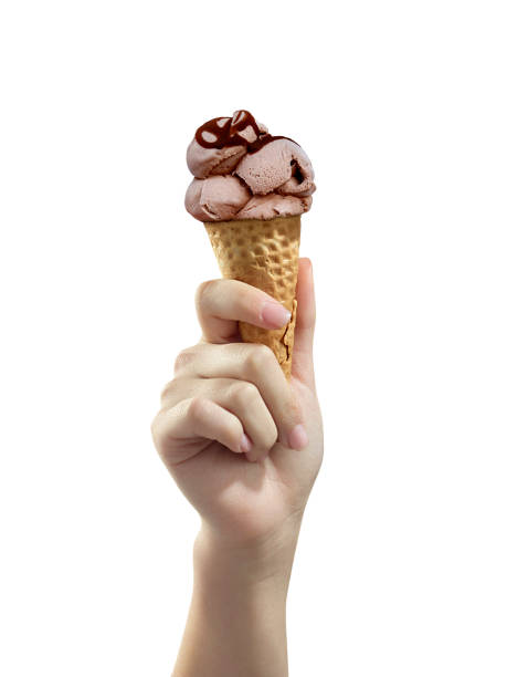 istock A woman hand holding an ice cream cone on a white background 1396180423