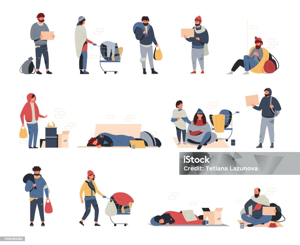 Poor People Cartoon Dirty Distressed Men Women And Kids Begging For Money  Food And Help On Street Vector Person Of Poverty Isolated Set Stock  Illustration - Download Image Now - iStock