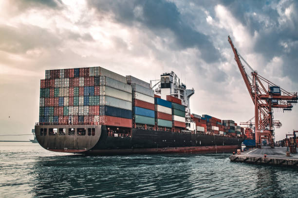 istock Aerial view of Container freight ship in transit. 1396186151