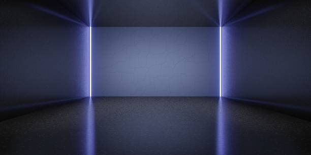 istock Hexagon laser light room background Neon light Technology style floor and wall 3D illustration 1396187469