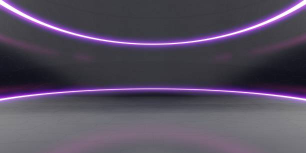 istock room and circle wall Laser light and spherical fluorescent lamp Technology style floors and walls 3D illustration 1396187476