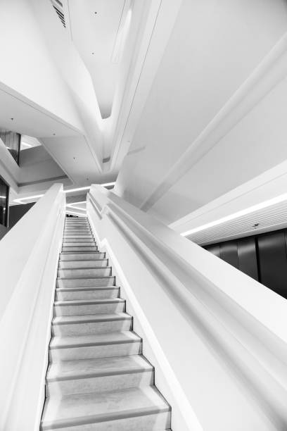 istock Interior view of empty futuristic stairway. Building abstract background 1396188543