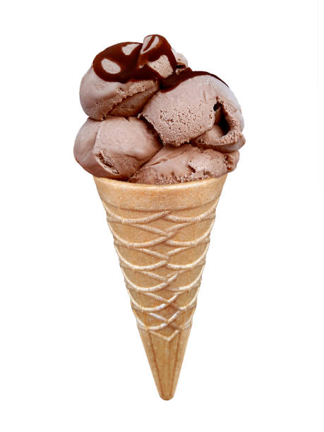 istock Chocolate Ice cream in the cone on white background 1396195080
