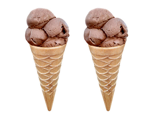 istock Chocolate Ice cream in the cone on white background 1396195081