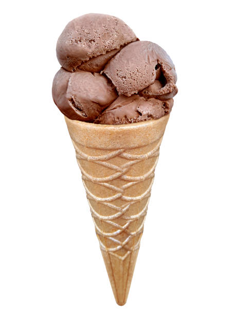 istock Chocolate Ice cream in the cone on white background 1396195749