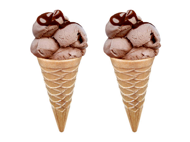 istock Chocolate Ice cream in the cone on white background 1396195840