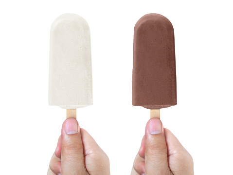 Hands holding ice cream isolated on white background