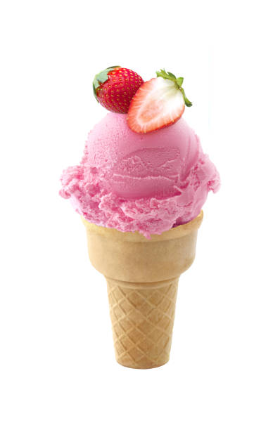 strawberry Ice cream in the cone on white background