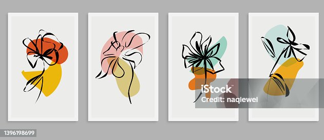 istock Vector set of creative minimalist hand drawn foliage flower and colors geometric element illustrations for wall decoration postcard or brochure cover card banner,Abstract Backgrounds Collection 1396198699