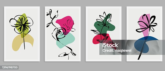 istock Vector set of creative minimalist hand drawn foliage flower and colors geometric element illustrations for wall decoration postcard or brochure cover card banner,Abstract Backgrounds Collection 1396198700