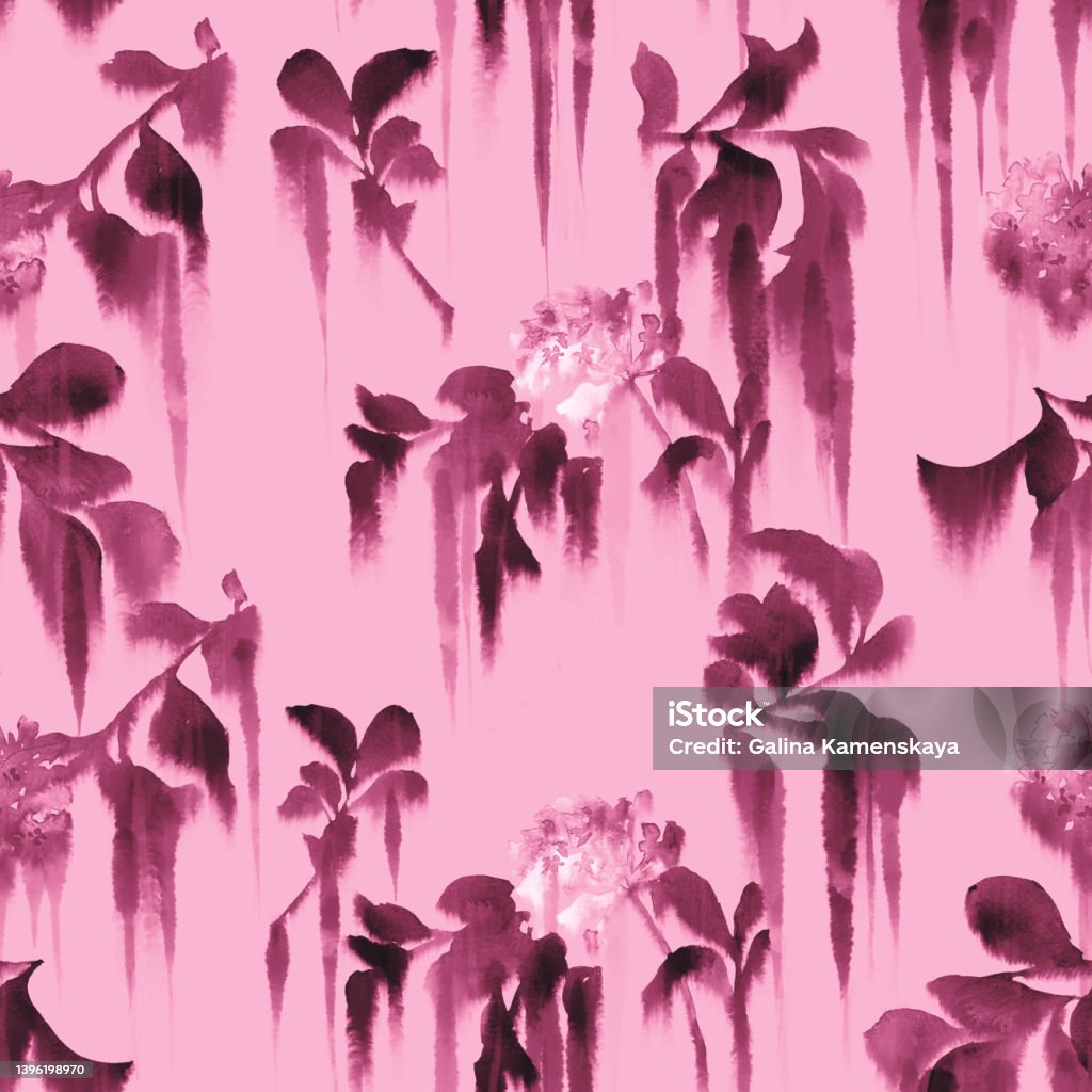 Distorted Flowers Pattern Blurred Floral Seamless Pattern Distorted Wildflower Silhouettes ...