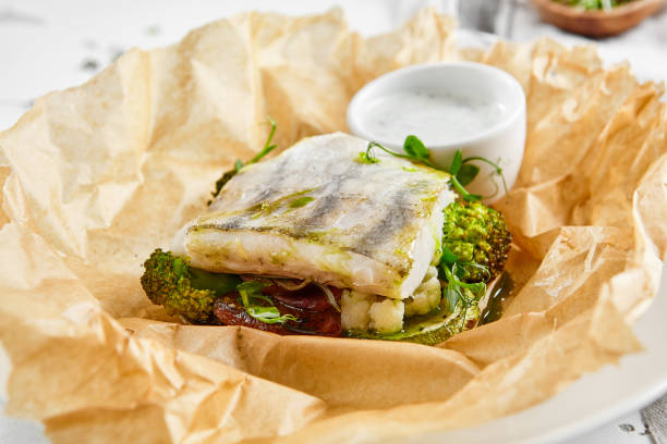 White Fish Fillet With Broccoli In Rustic Style Healthy Eating Cooked ...